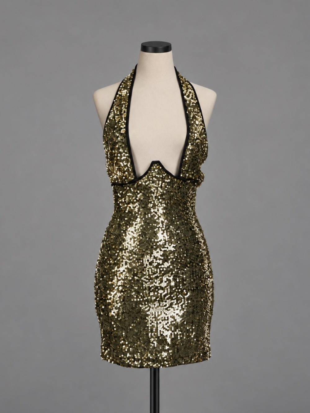 PrettyLittleThing Gold Sequin Halter Mini Dress